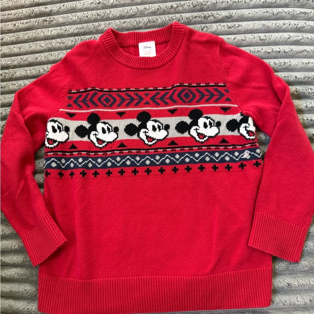 Disney Red Crewneck Sweater with Mickey Mouse Pattern